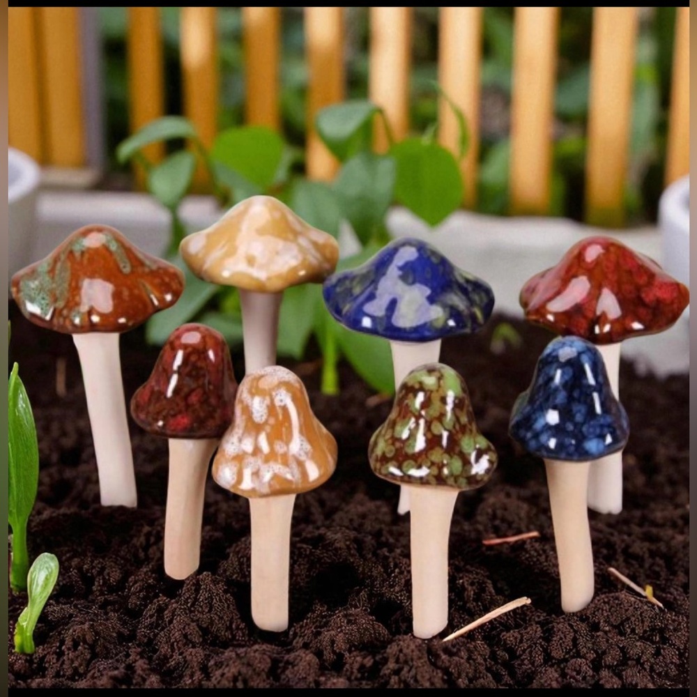 Colorful Ceramic hand made Mushrooms set of 8 well packaged; colors vary! New! - Picture 9 of 12